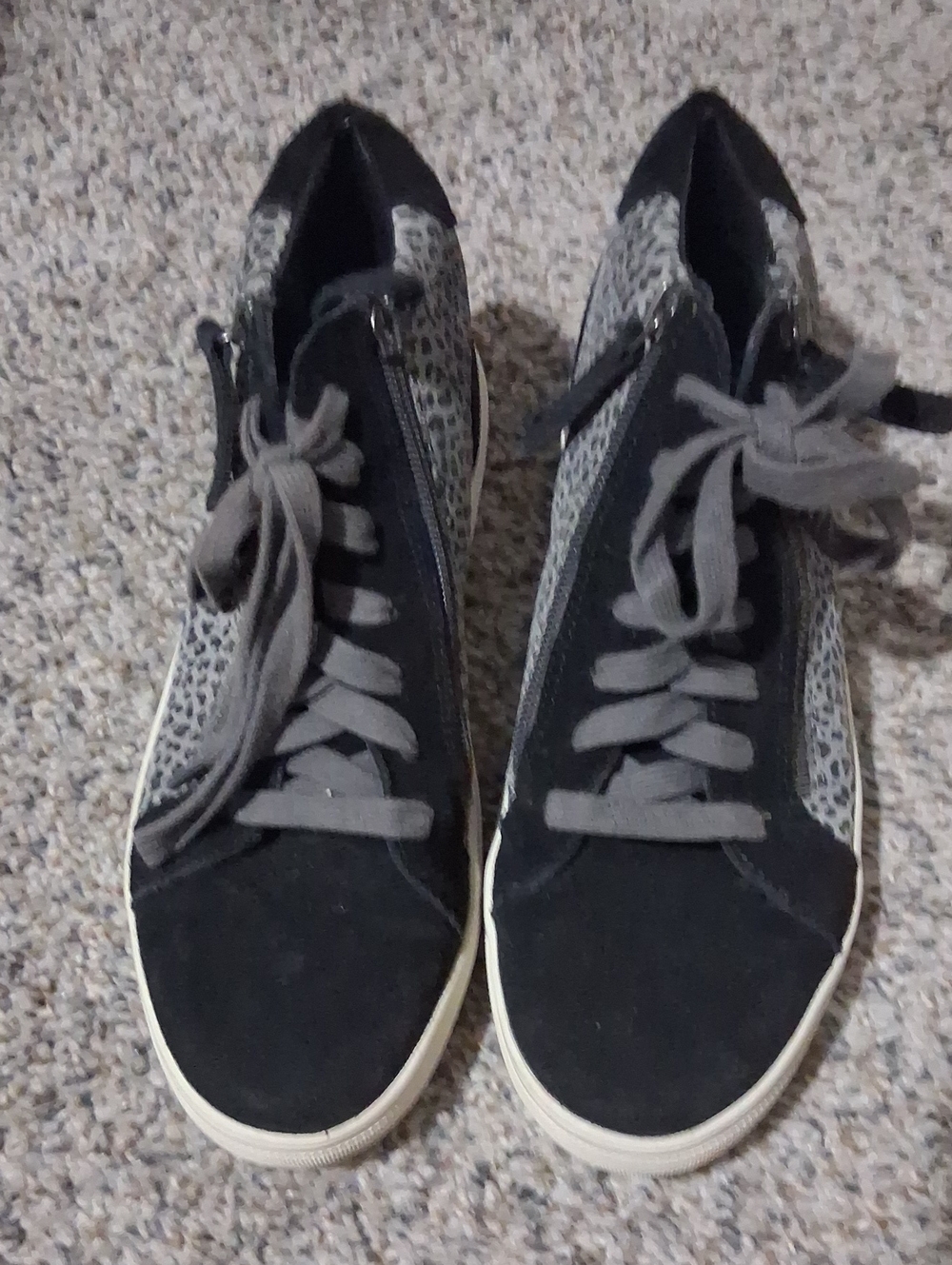Blondo Black and Gray High-Top Sneakers with Leopard-Print Panels